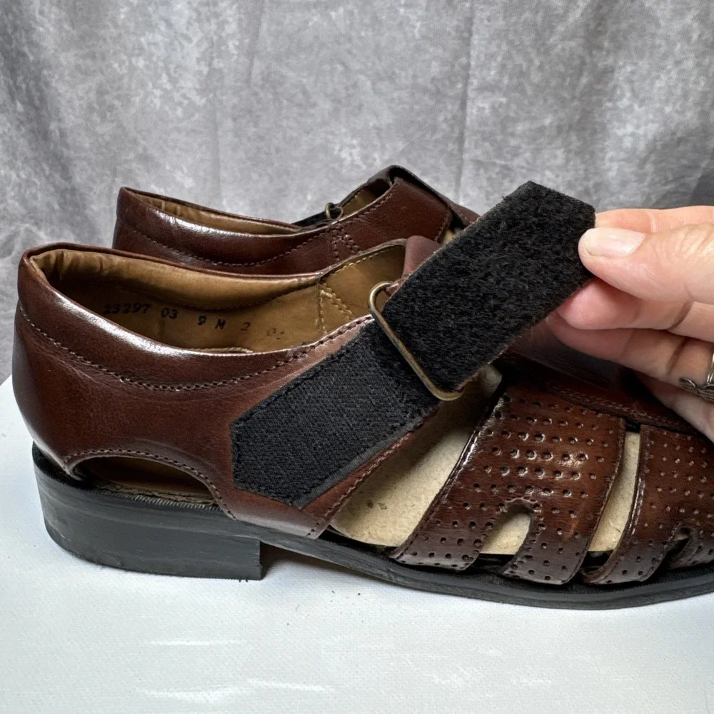 Stacy Adams Men's Brown‎ Leather Fisherman Sandals Made in India Size 9M  VGUC